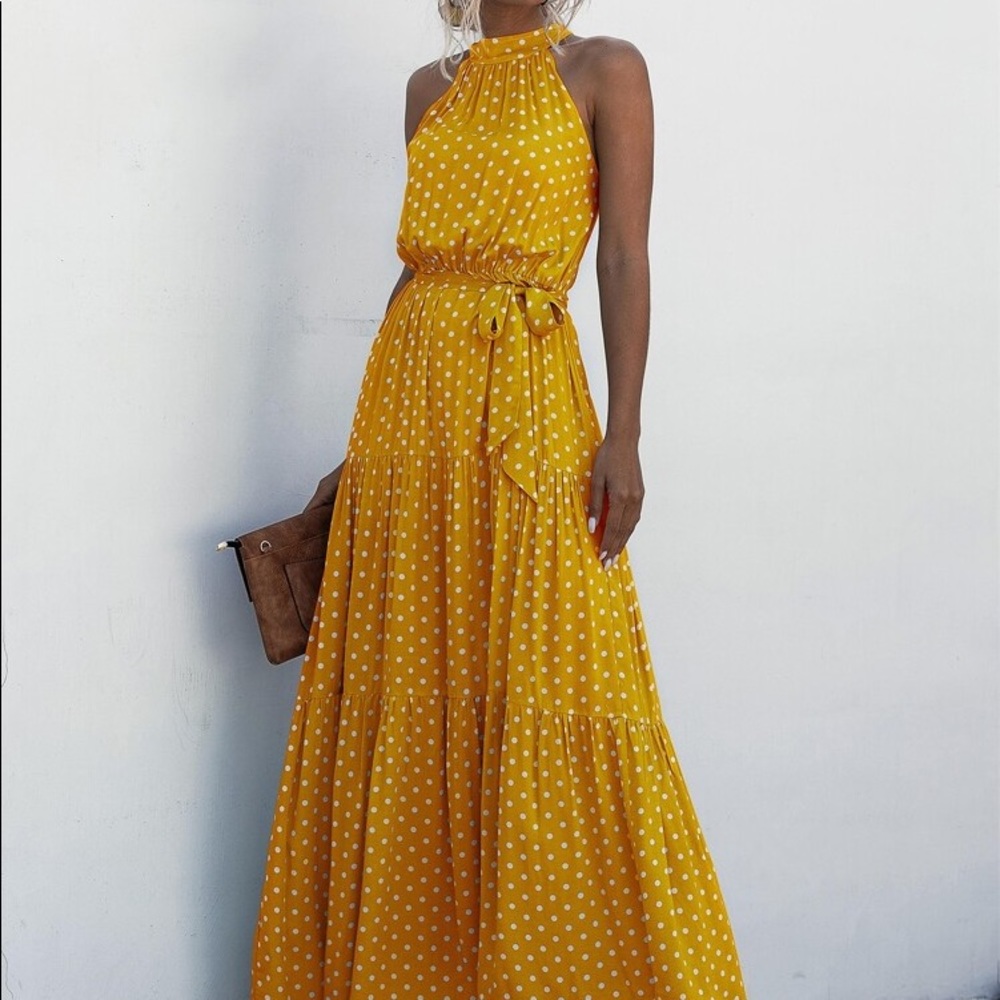 Shein halter polka dot maxi dress